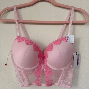 NWT Pink Lace Longline Bra Set Jessica Simpson Coquette Y2K Lingerie‎ Fairy